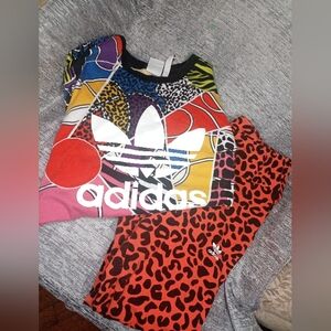 Adidas Multicolor Graphic Top and Red Leopard Leggings